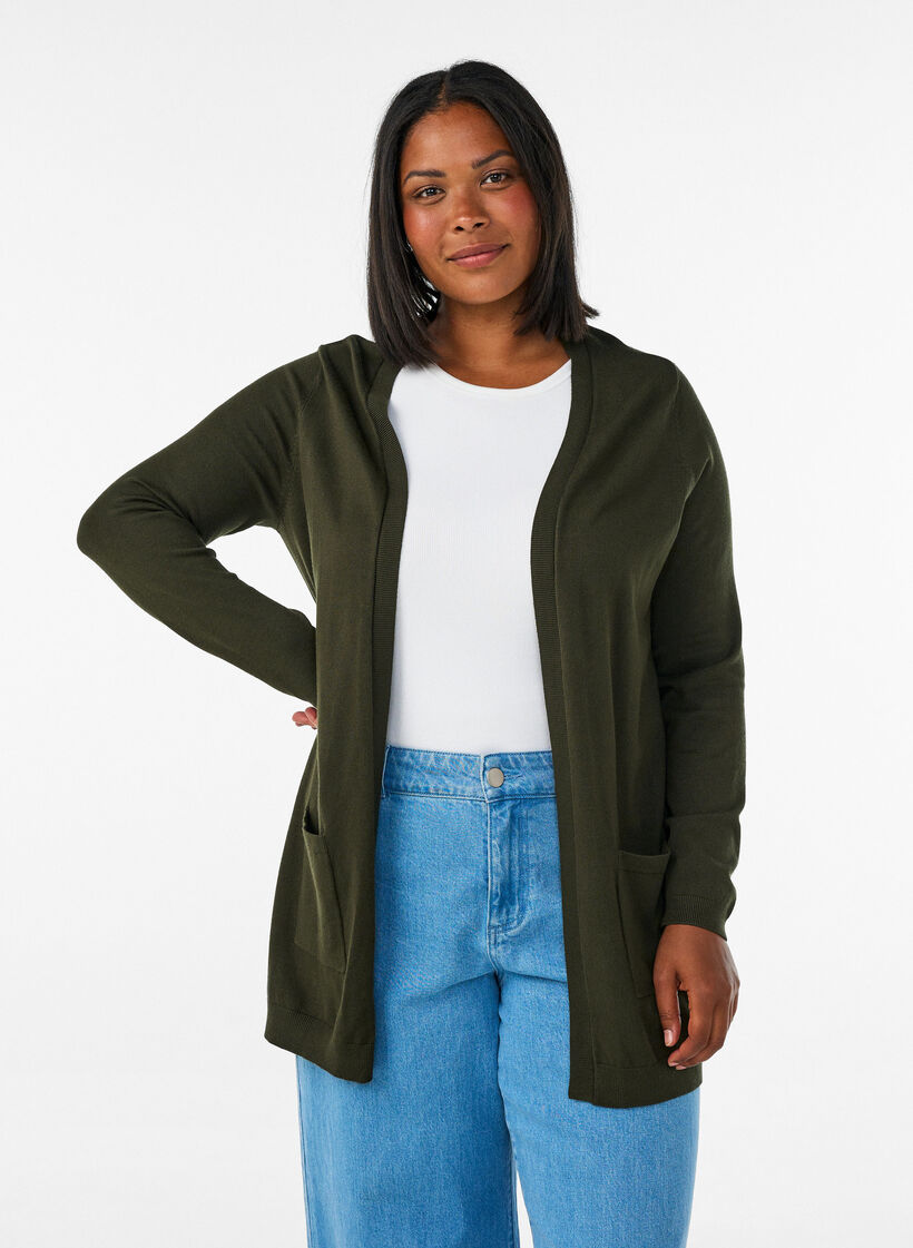 Long knitted cardigan in a viscose blend, Green, Model image number 0
