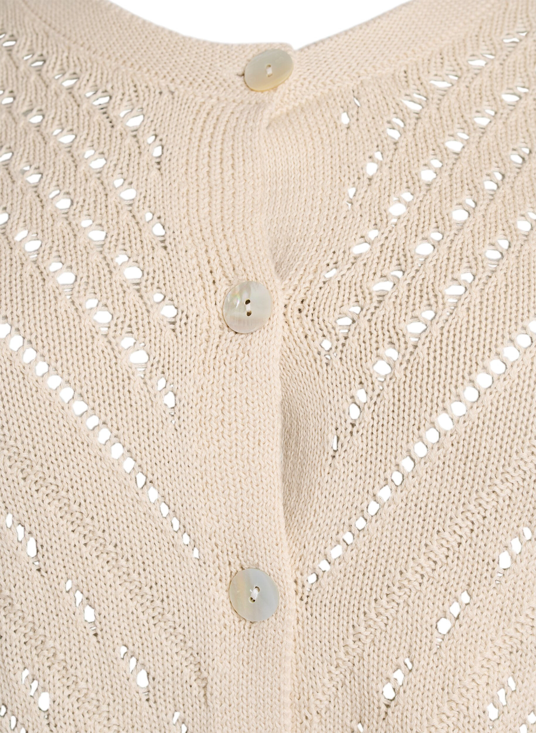 Zizzifashion Short knitted cardigan with eyelet pattern, Sandshell, Packshot image number 2