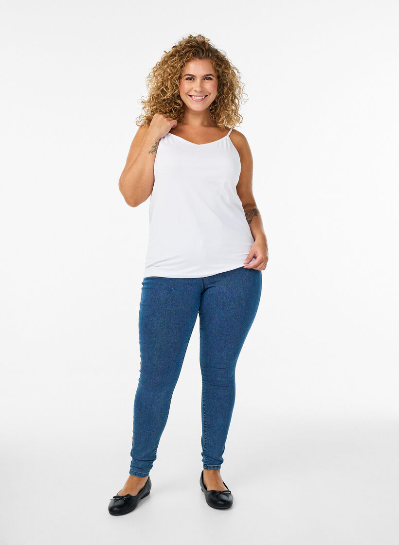 Basic cotton spaghetti strap top, White, Model image number 1