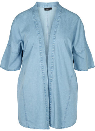 Denim kimono with 3/4-length sleeves, Light blue denim, Packshot image number 0
