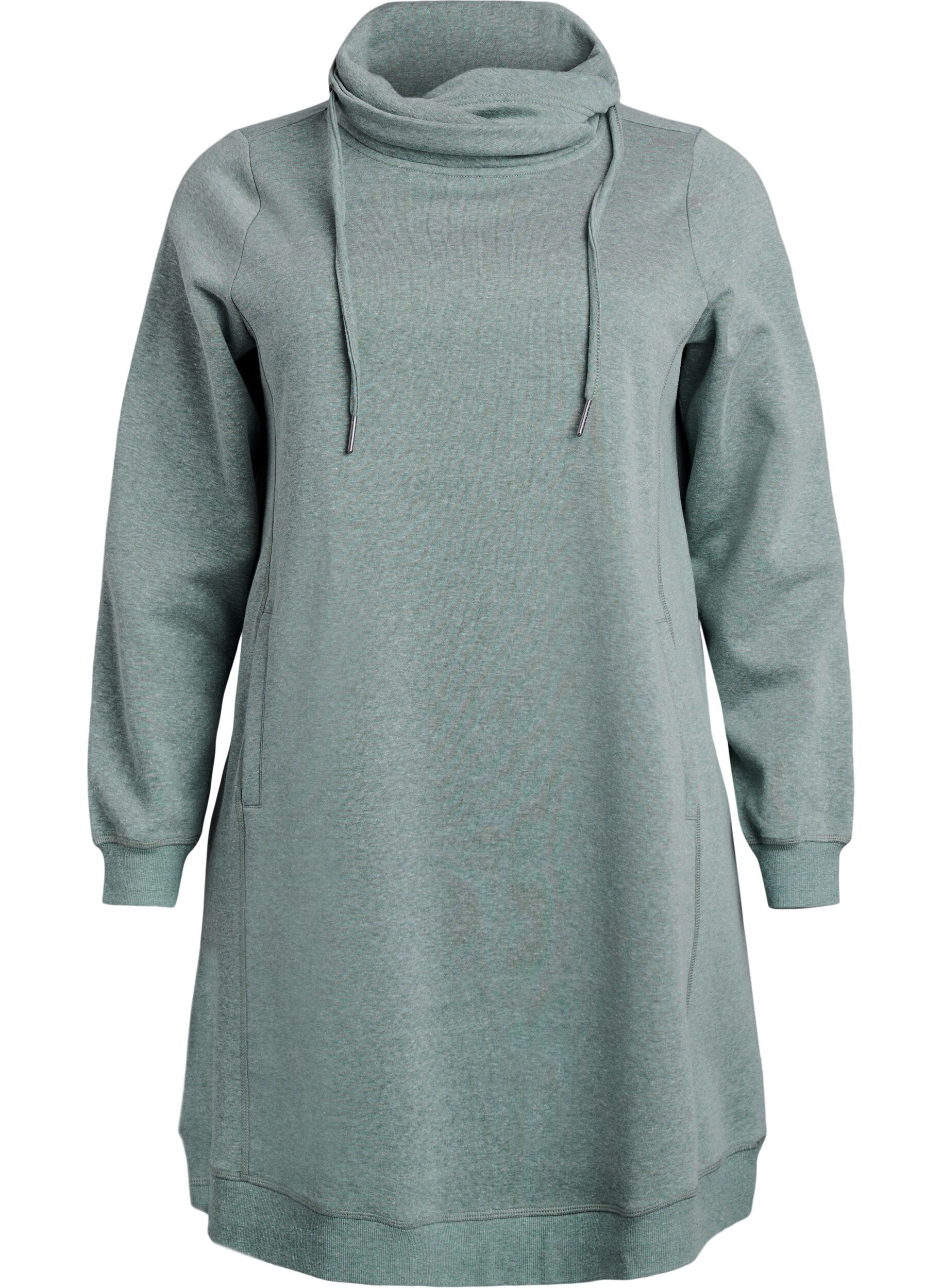 ZizzifashionShort sweatshirt dress with high collar and pockets, Green, Packshot image number 0