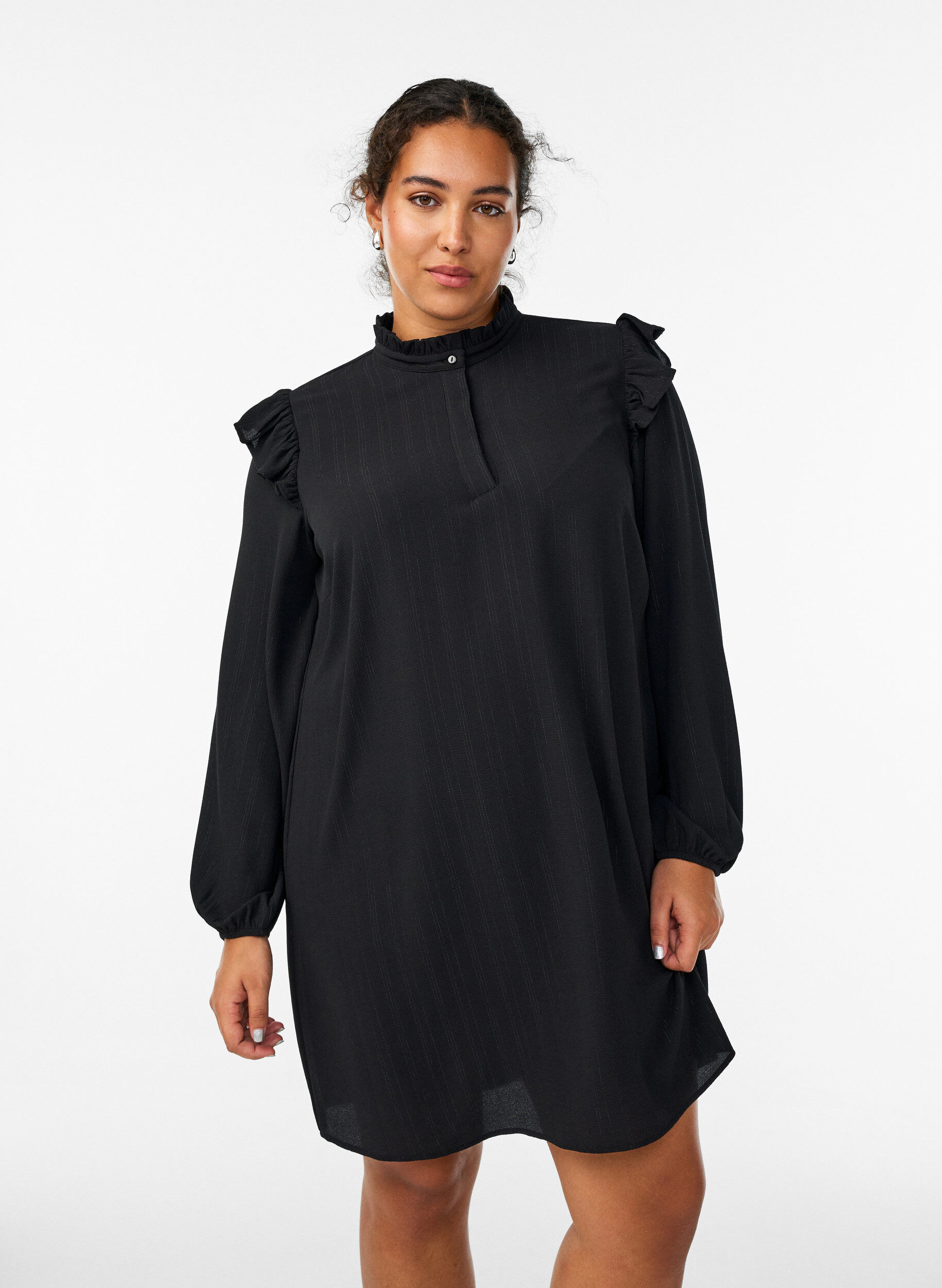 ZizzifashionShort dress with ruffles and glitter, Black, Model image number 0
