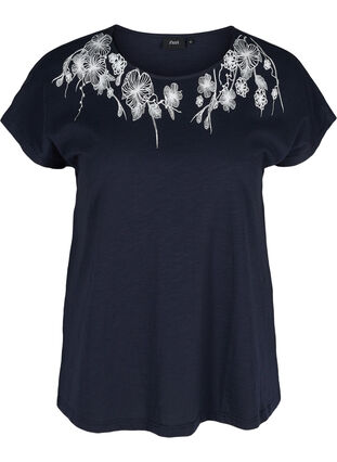 Cotton t-shirt with print details, Night Sky FLOWER, Packshot image number 0