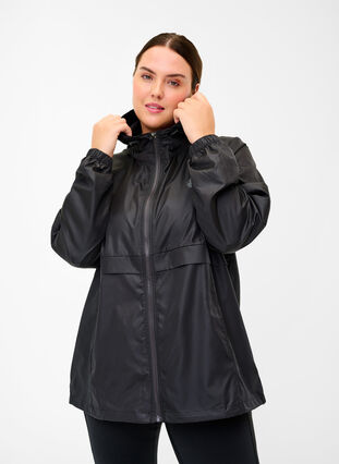 Sports jacket with zip and hood, Black, Model image number 0