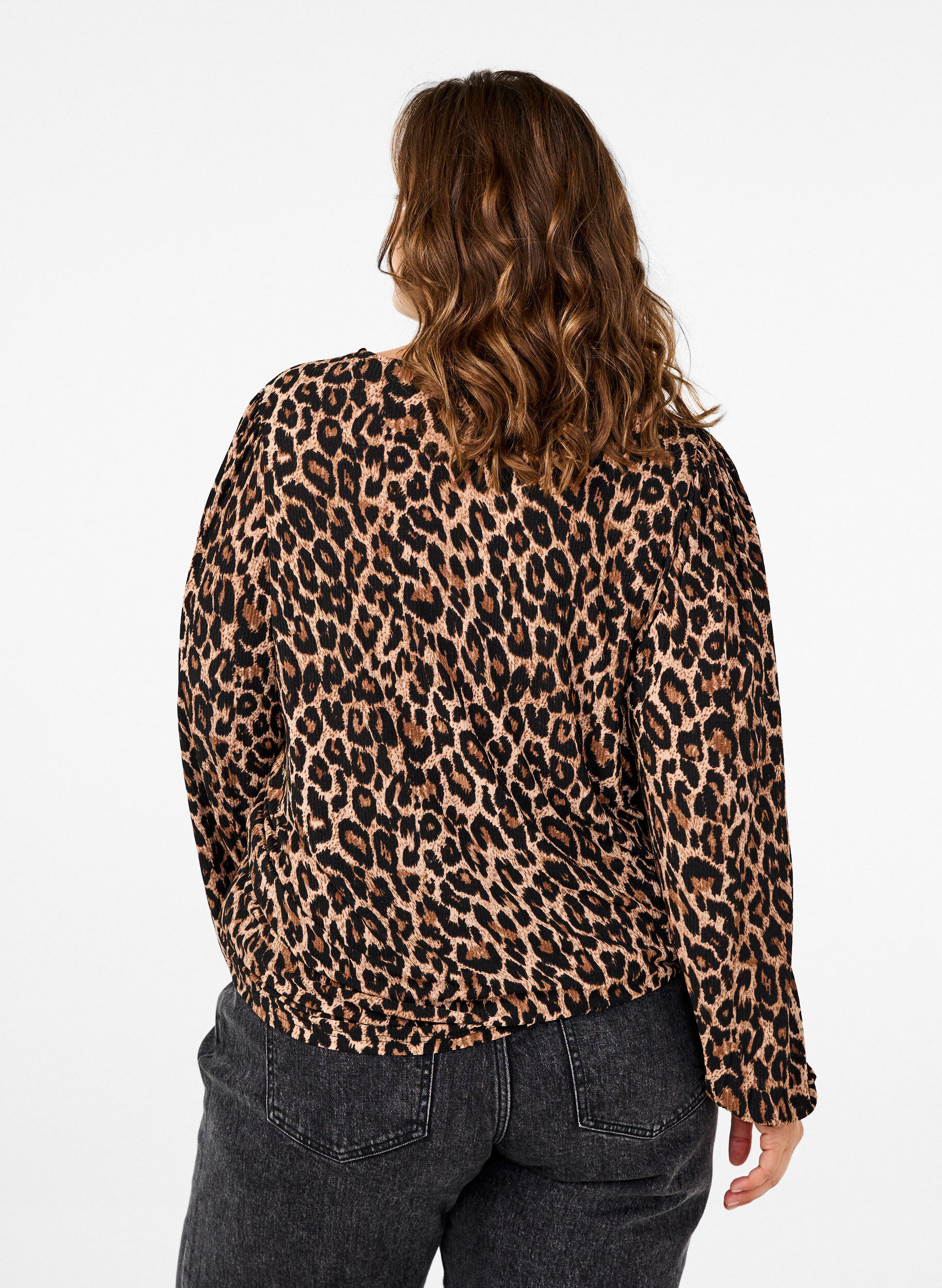 Zizzifashion Blouse with long sleeves and leopard print, Brown, Model image number 2