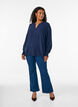 Blouse with smock cuffs and V-neck, Blue, Model image number 1