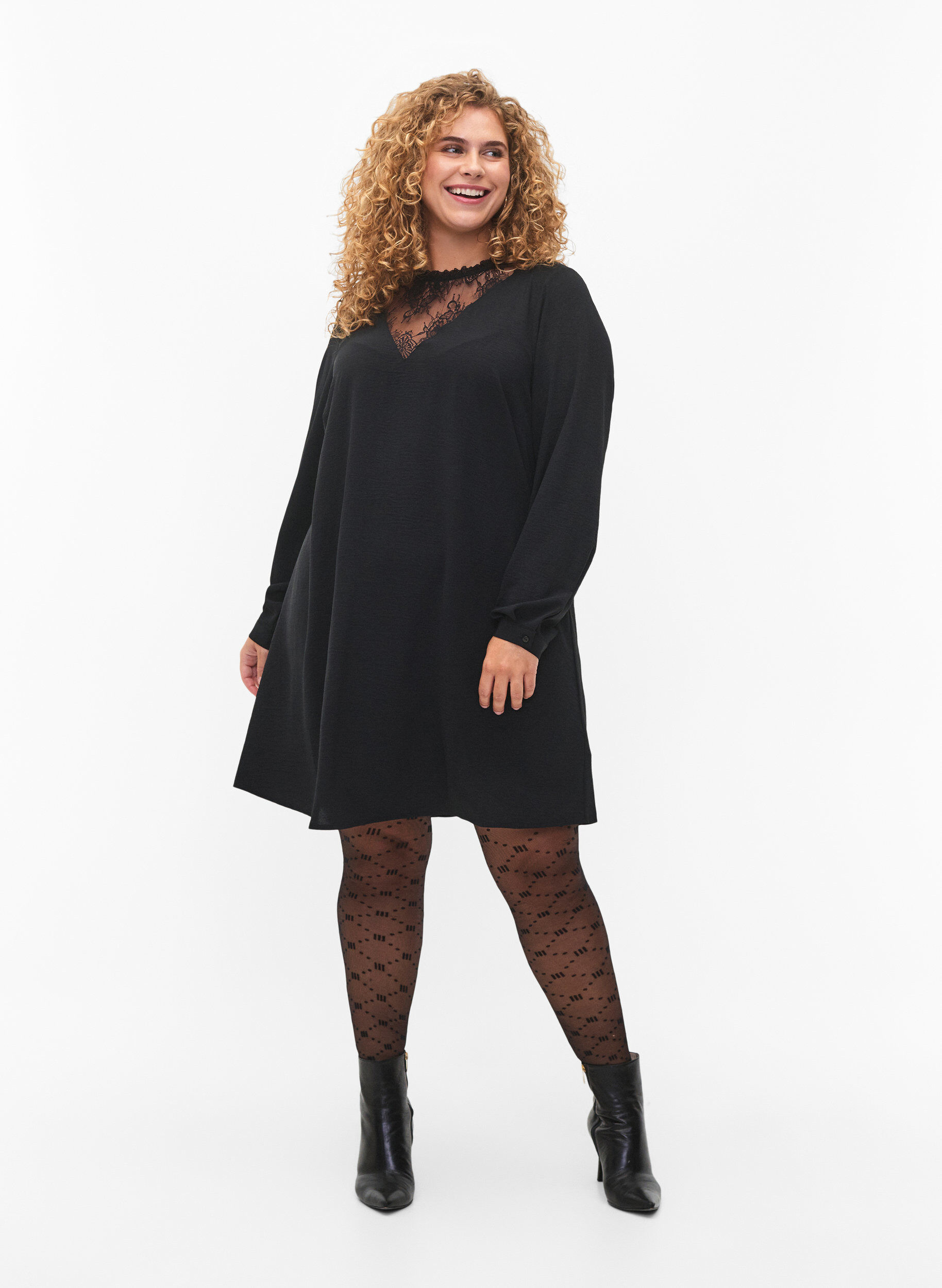 Zizzifashion Dress with lace details, Black, Model image number 2