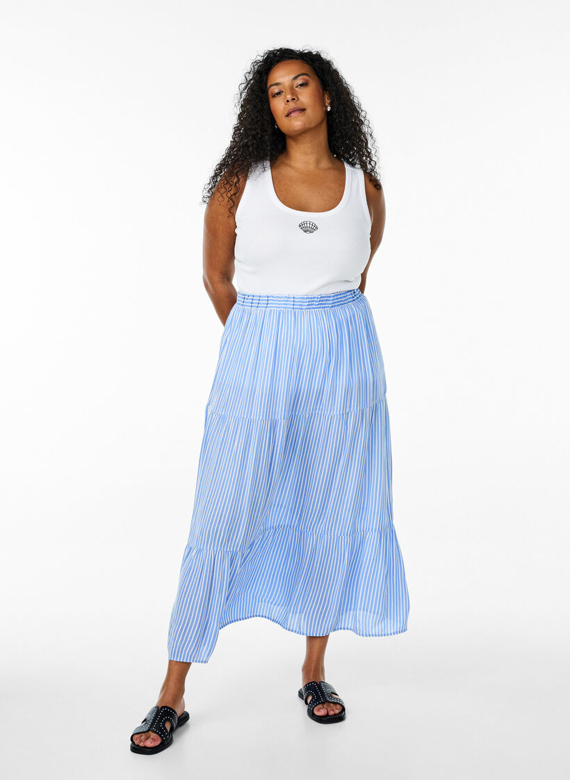 Long skirt with elasticated waist, Light Blue, Model image number 0