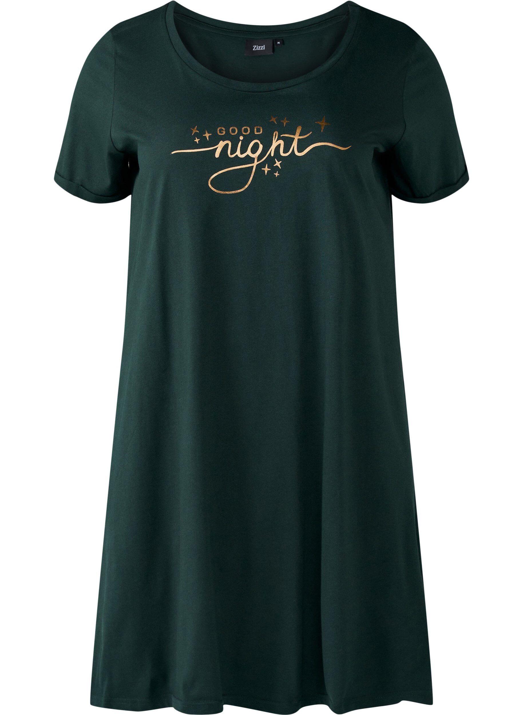 Zizzifashion Short-sleeved nightgown in organic cotton, Green, Packshot image number 0
