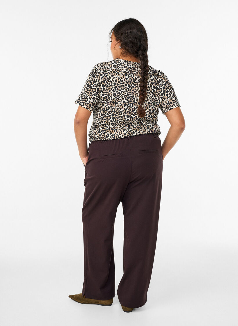 Trousers with high waist and elastic waistband at back, Brown, Model image number 1