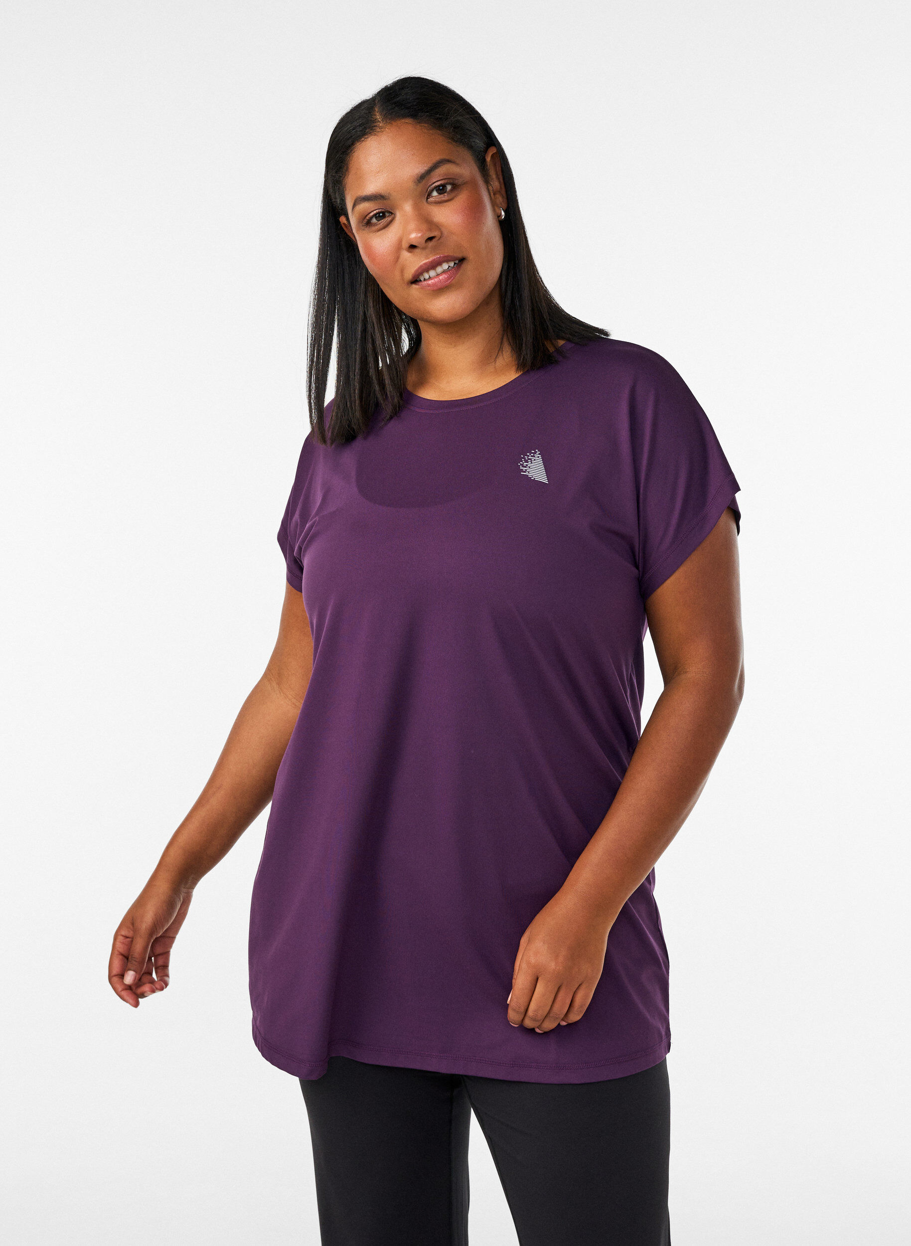 Long workout T-shirt, Purple, Model