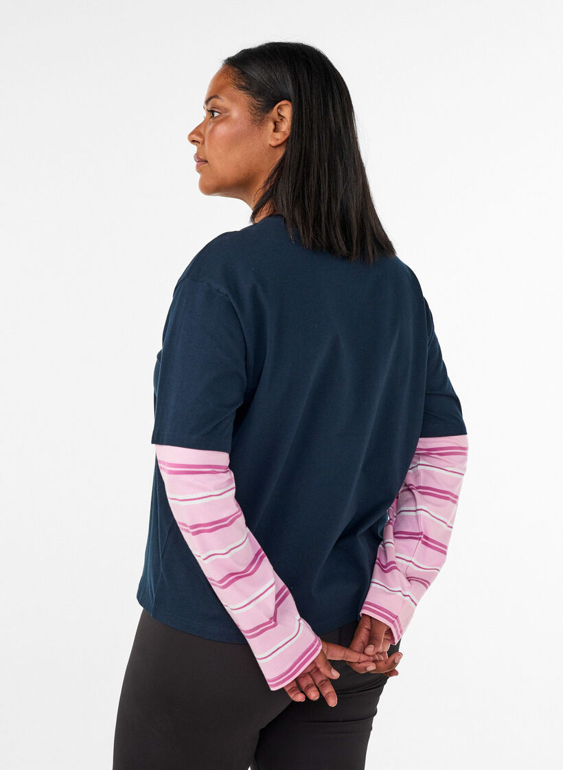 T-shirt with a sporty layered look, Blue, Model image number 2