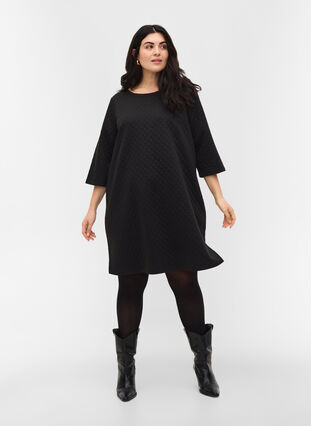 Structured dress with 3/4 sleeves, Black, Model image number 2