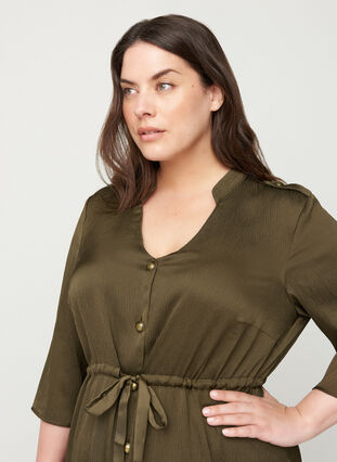 Dress with buttons and a waist tie, Ivy Green, Model image number 2