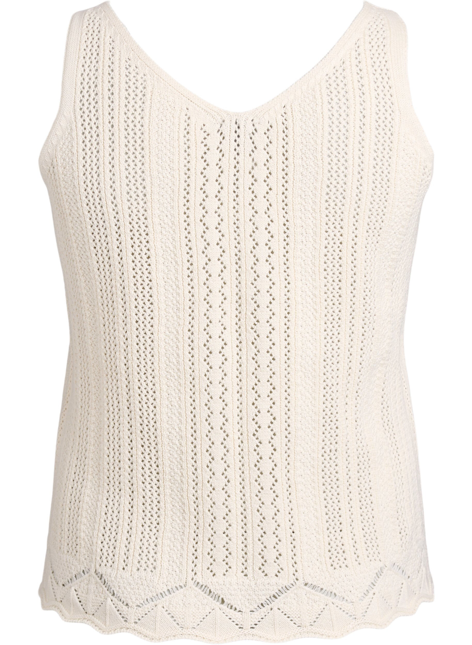 Zizzifashion Knitted top with eyelet embroidery and V-neck, Beige, Packshot image number 1