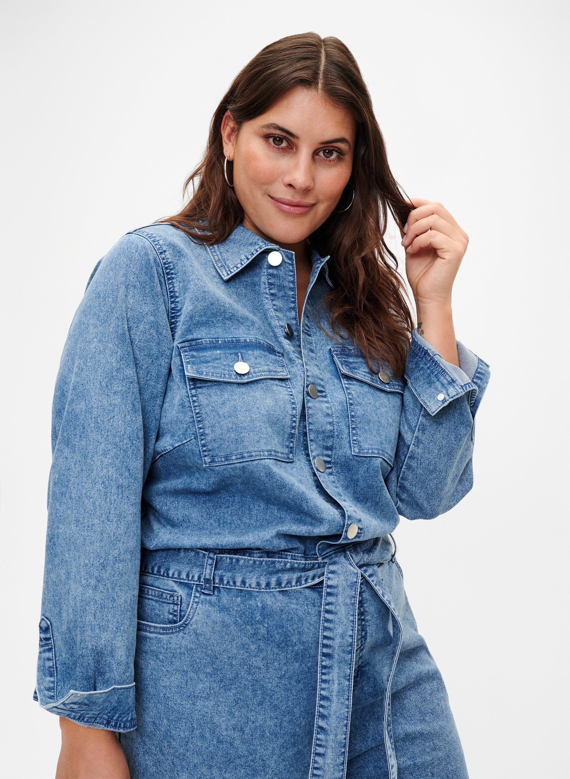 Zizzifashion Long-sleeved denim Jumpsuit, Light Blue Denim, Model image number 2