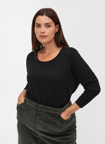 Plain, viscose blend knitted blouse, Black, Model image number 0