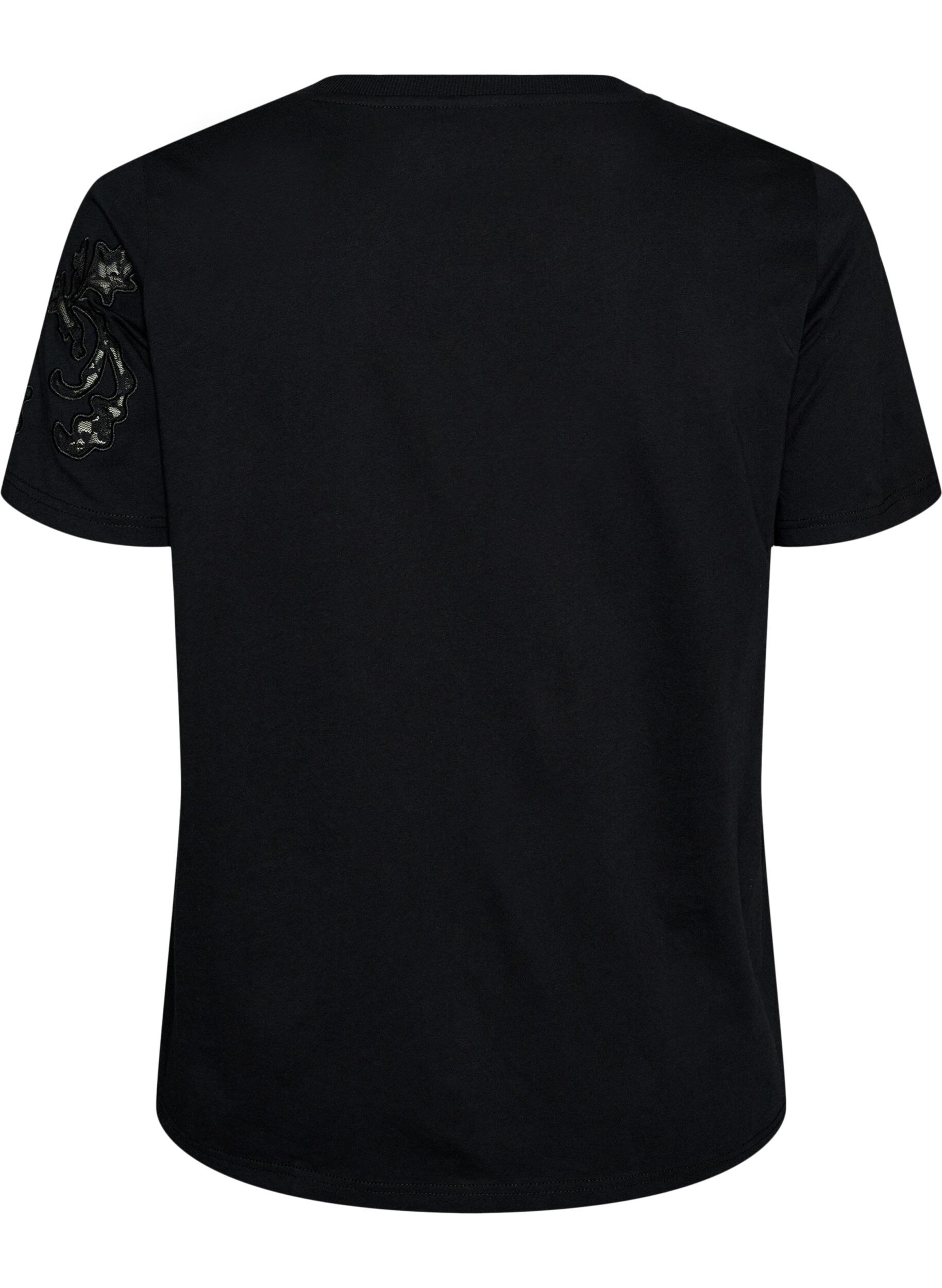 ZizzifashionCotton T-shirt with lace appliqu&eacute;s, Black, Packshot image number 1