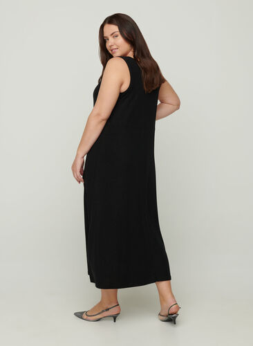 Sleeveless sparkly dress with a V-neckline, Black, Model image number 0