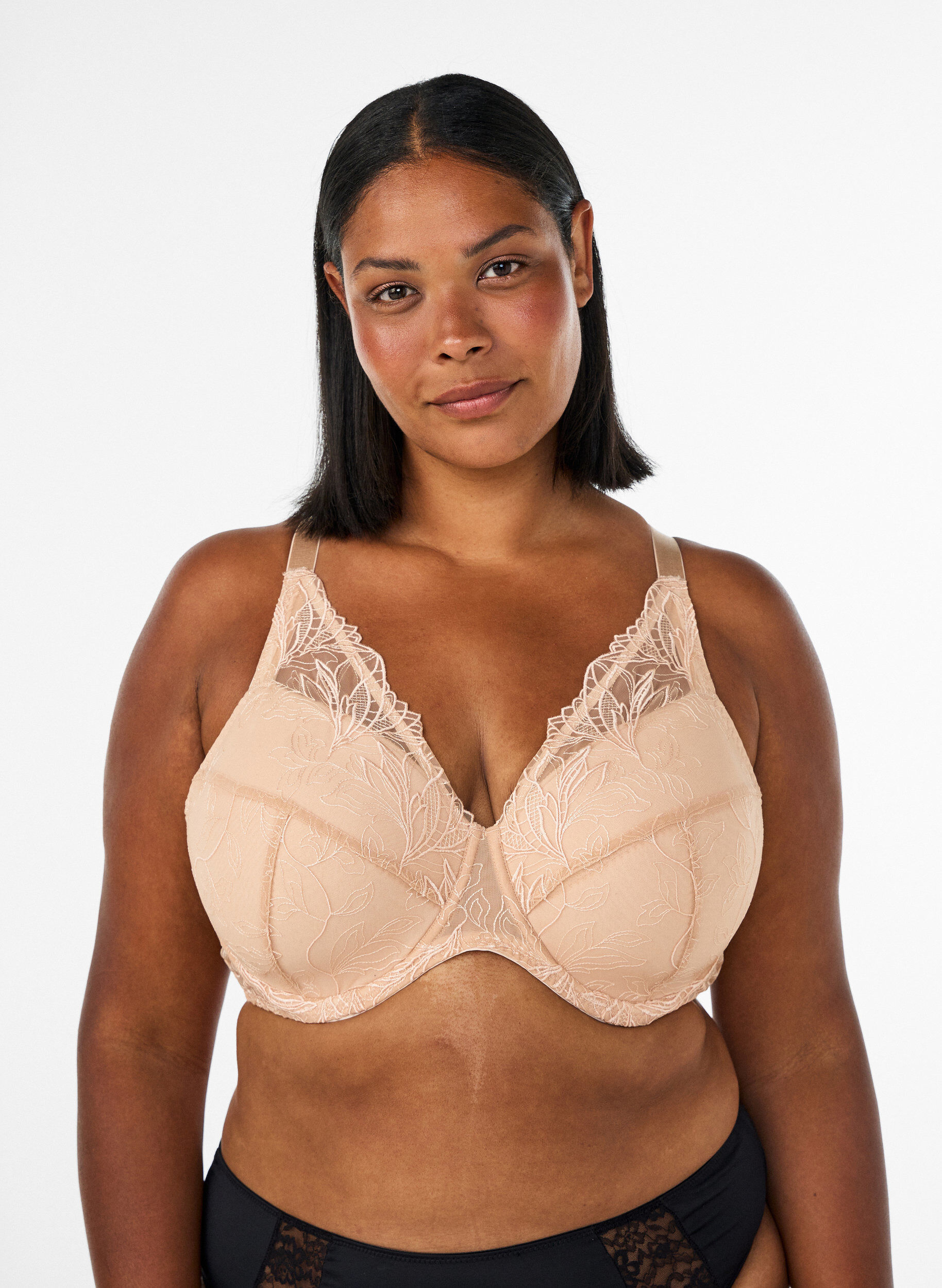 ZizzifashionPadded lace bra with underwire, Beige, Model image number 0