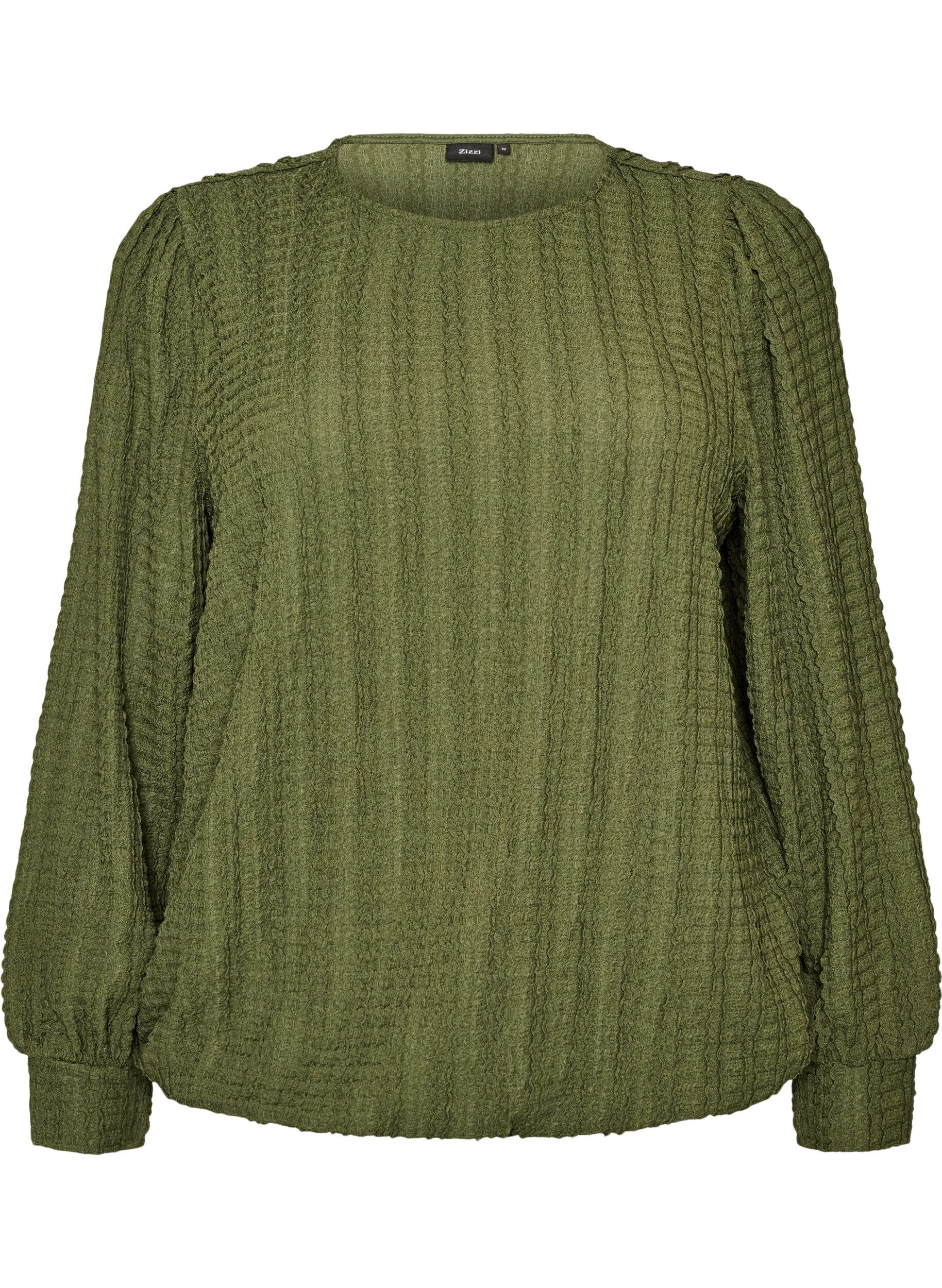 ZizzifashionTextured jersey blouse with a balloon silhouette, Green, Packshot image number 0