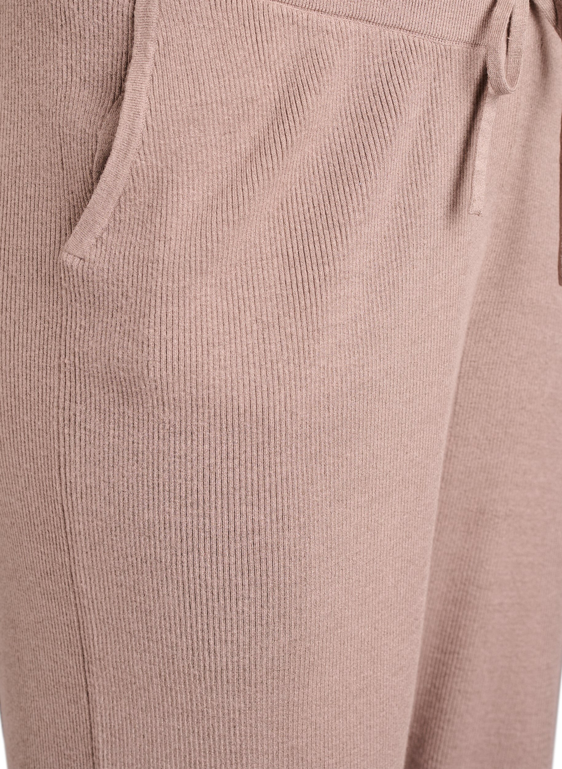 Zizzifashion High-waisted rib-knit trousers with straight legs, Beige, Packshot image number 2