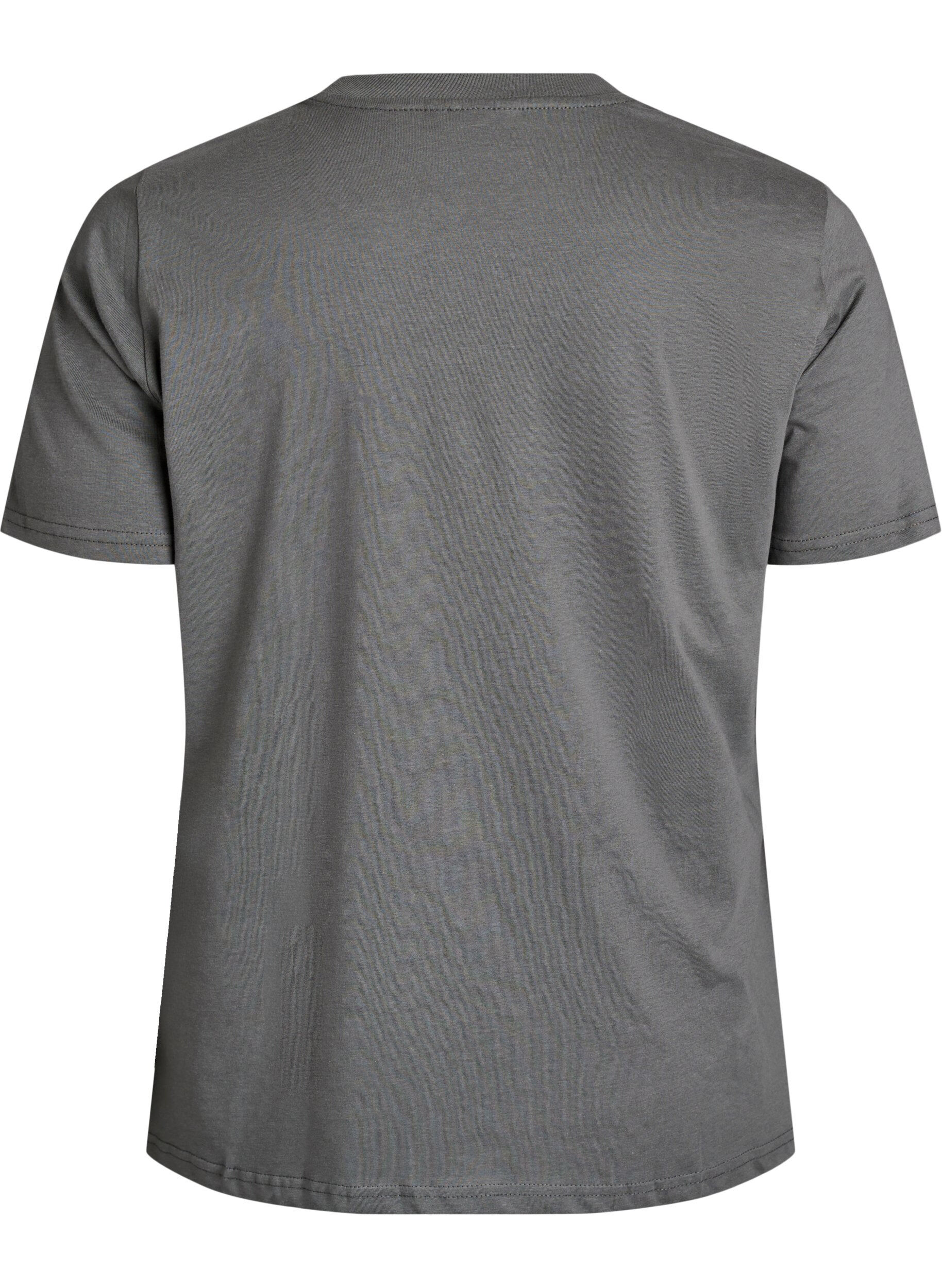 ZizzifashionBasic cotton T-shirt with round neck, Grey, Packshot image number 1