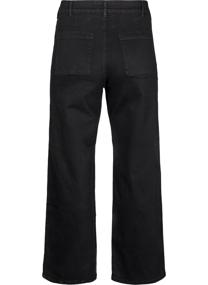High-waisted jeans with wide legs, Black, Packshot image number 1