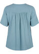 Cotton blouse with embroidery and short sleeves, Smoke Blue, Packshot image number 1
