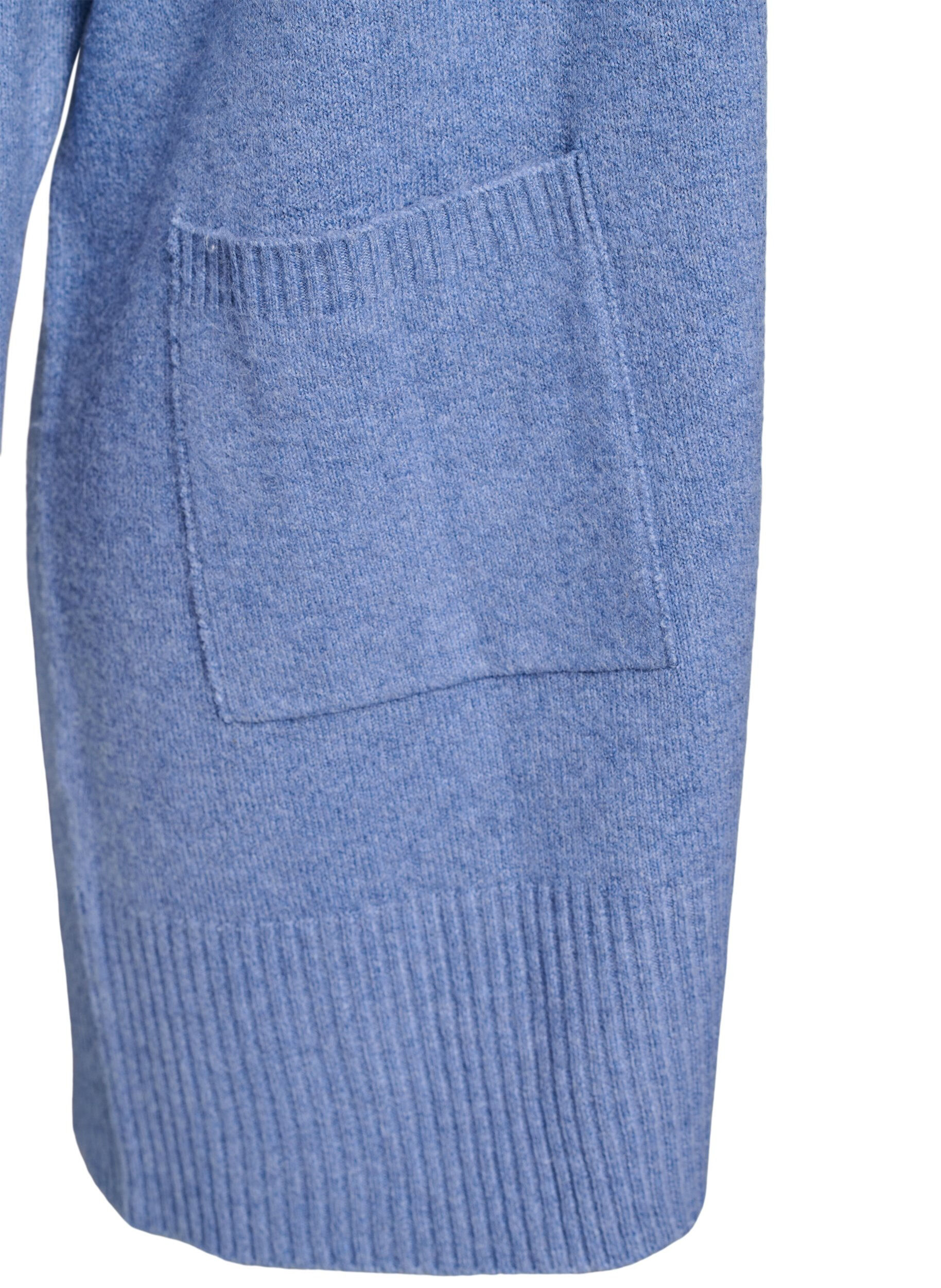 Zizzifashion Ribbed Knit Cardigan with Pockets, Blue, Packshot image number 3