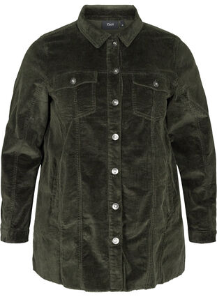 Velvet shirt jacket with pockets, Green, Packshot image number 0