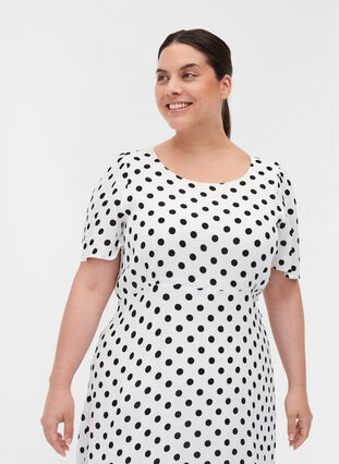 Short-sleeved viscose dress with dots, White w. Black Dot, Model image number 2