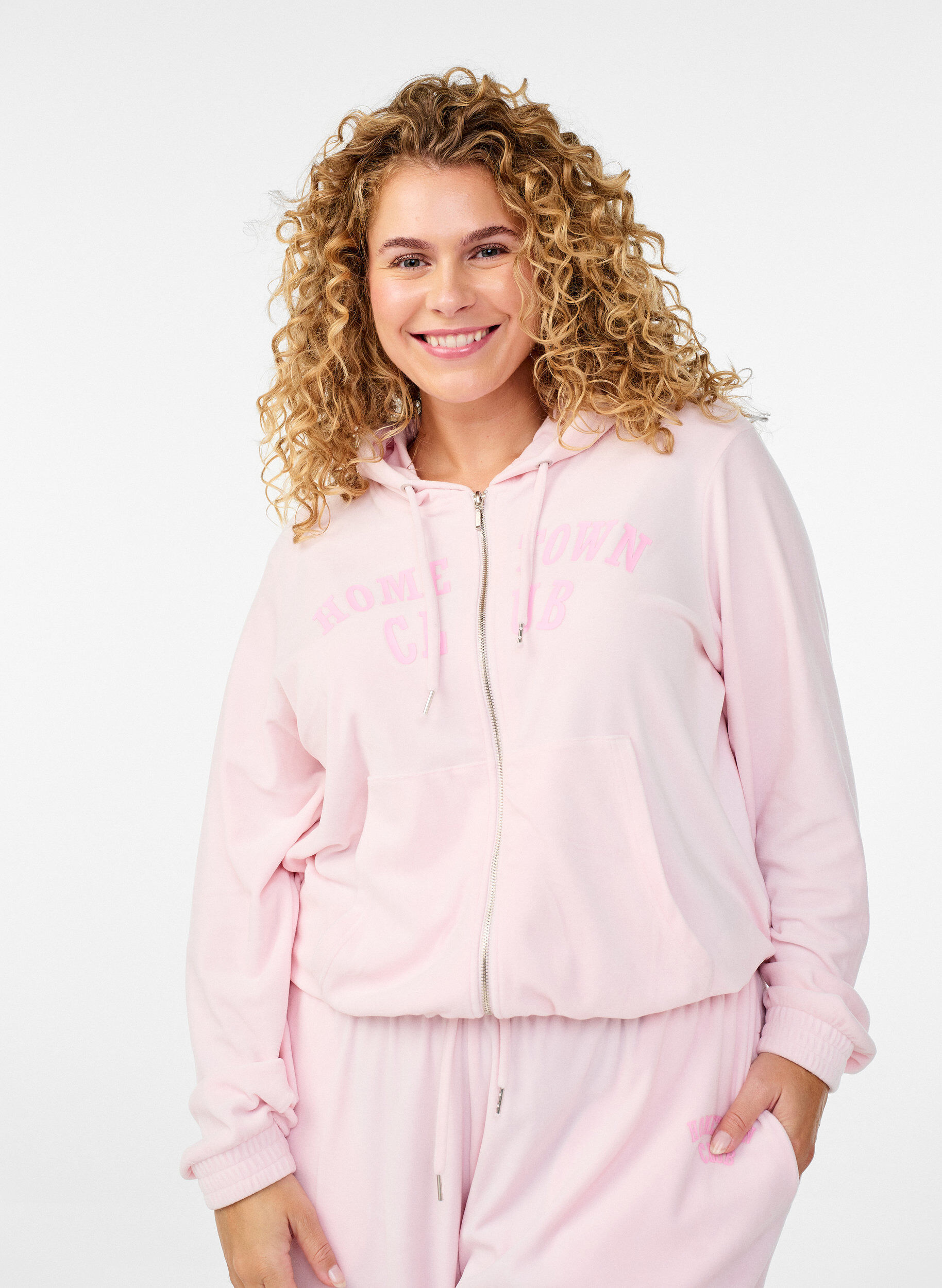 Zizzifashion Soft velour hoodie with zipper, Rose, Model image number 0