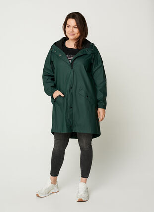 Hooded raincoat with taped seams, Darkest Spruce, Model image number 2