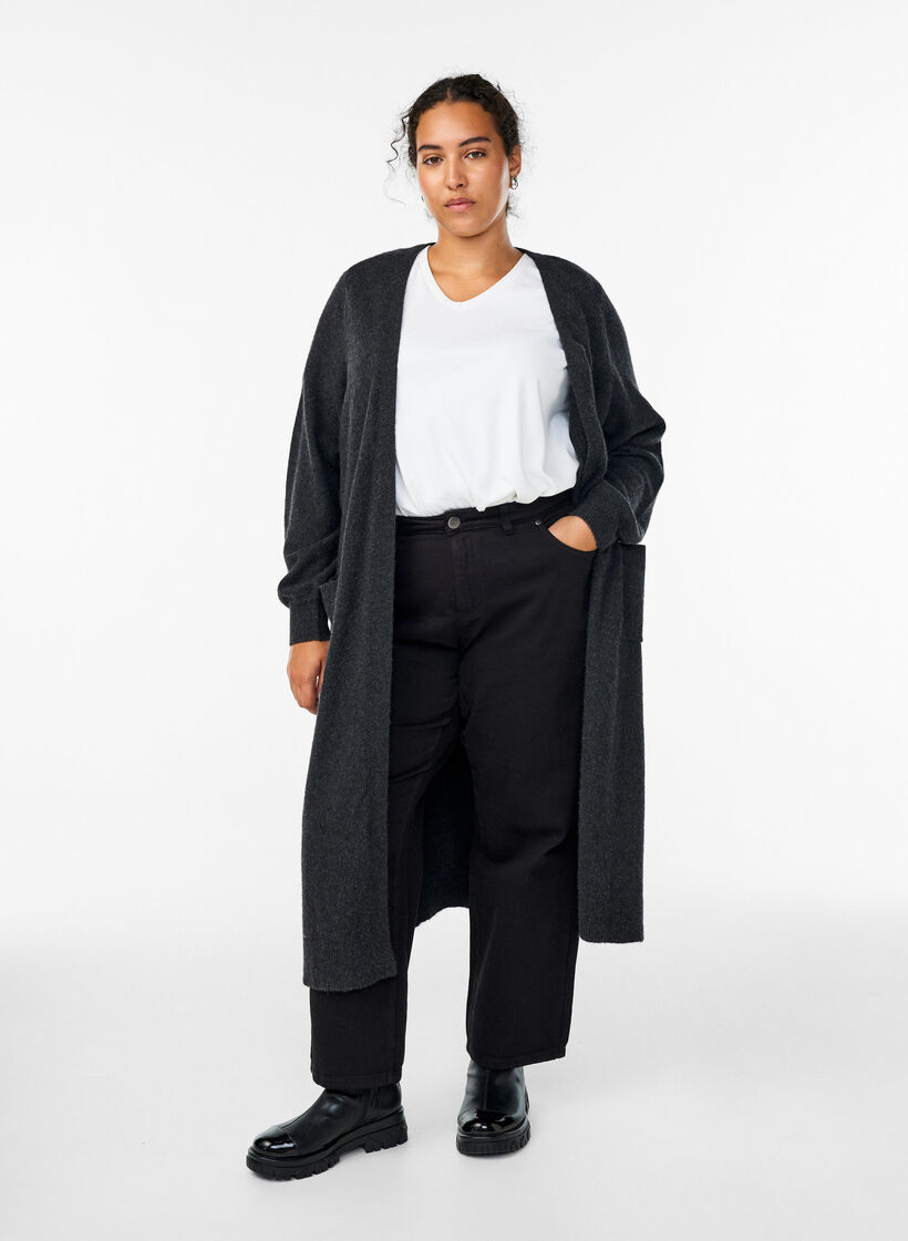 Long knit cardigan with pockets, Dark Grey, Model image number 0
