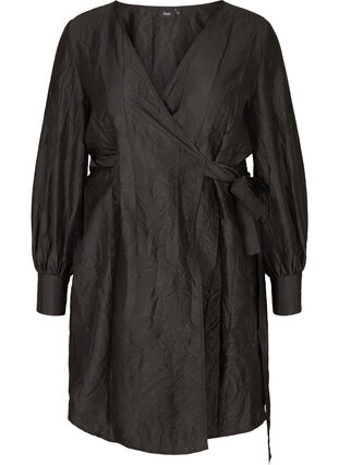 Long-sleeved wrap dress, Black, Packshot image number 0