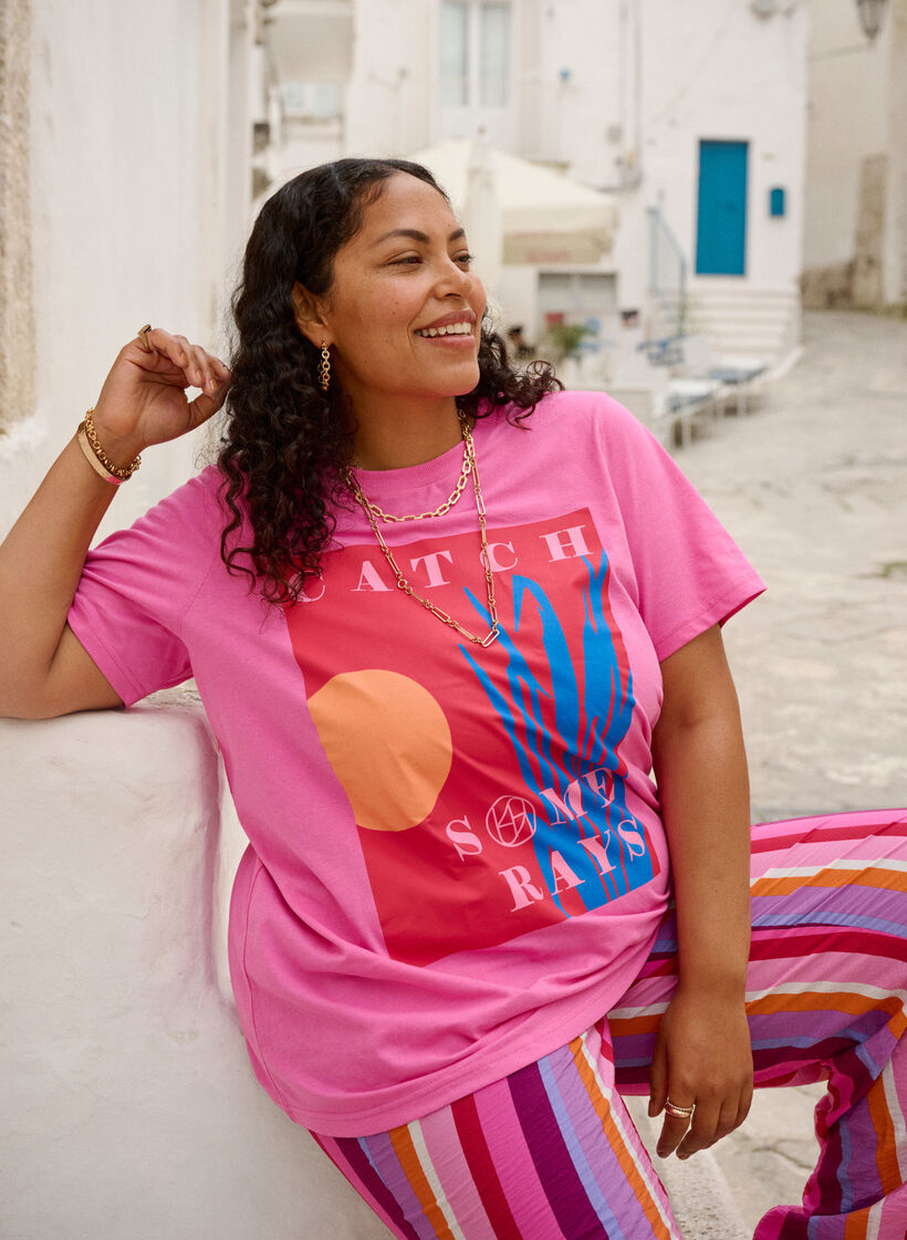 T-shirt with a graphic summer motif, Pink, Image image number 0