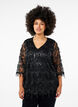 Party blouse with sequin fringes and 3/4 sleeves, Black, Model image number 0