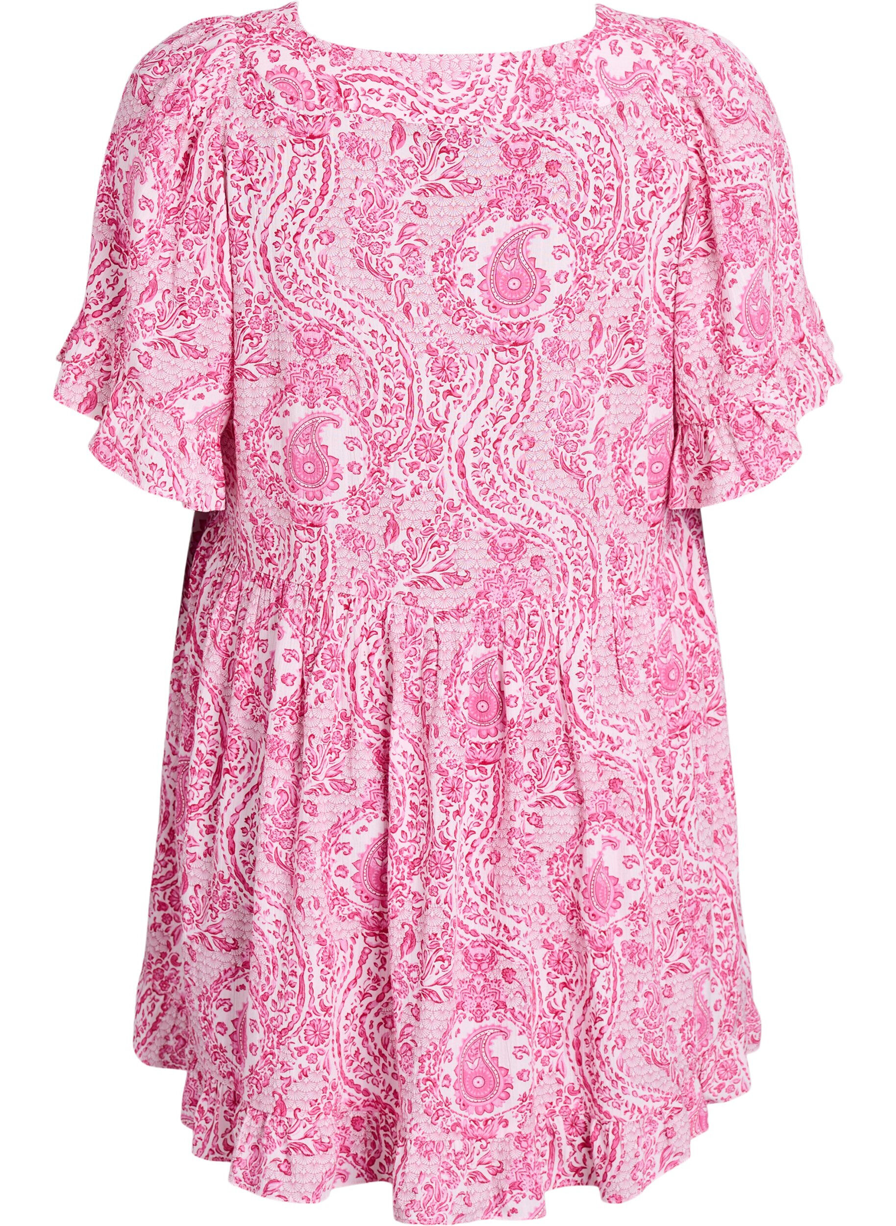 Zizzifashion Tunic with ruffles and paisley print, Pink, Packshot image number 1