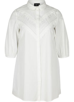 Cotton tunic with 3/4 sleeves and lace, Bright White, Packshot image number 0