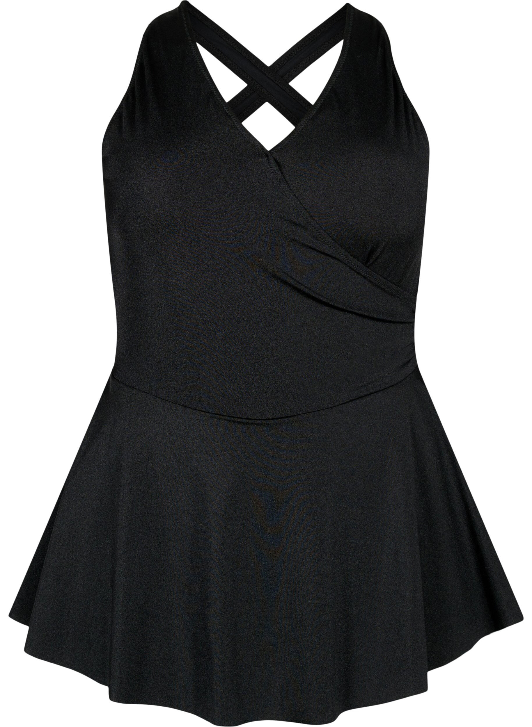 Zizzifashion Swim dress with crossed back and skirt, Black, Packshot image number 0