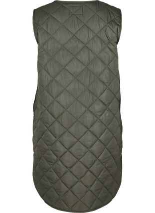 Long quilted vest with button closure and pockets, Forest Night, Packshot image number 1