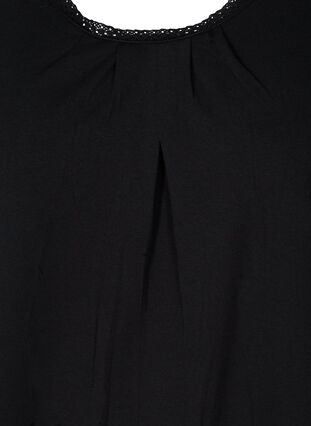 Cotton top with a round neck and lace trim, Black, Packshot image number 2