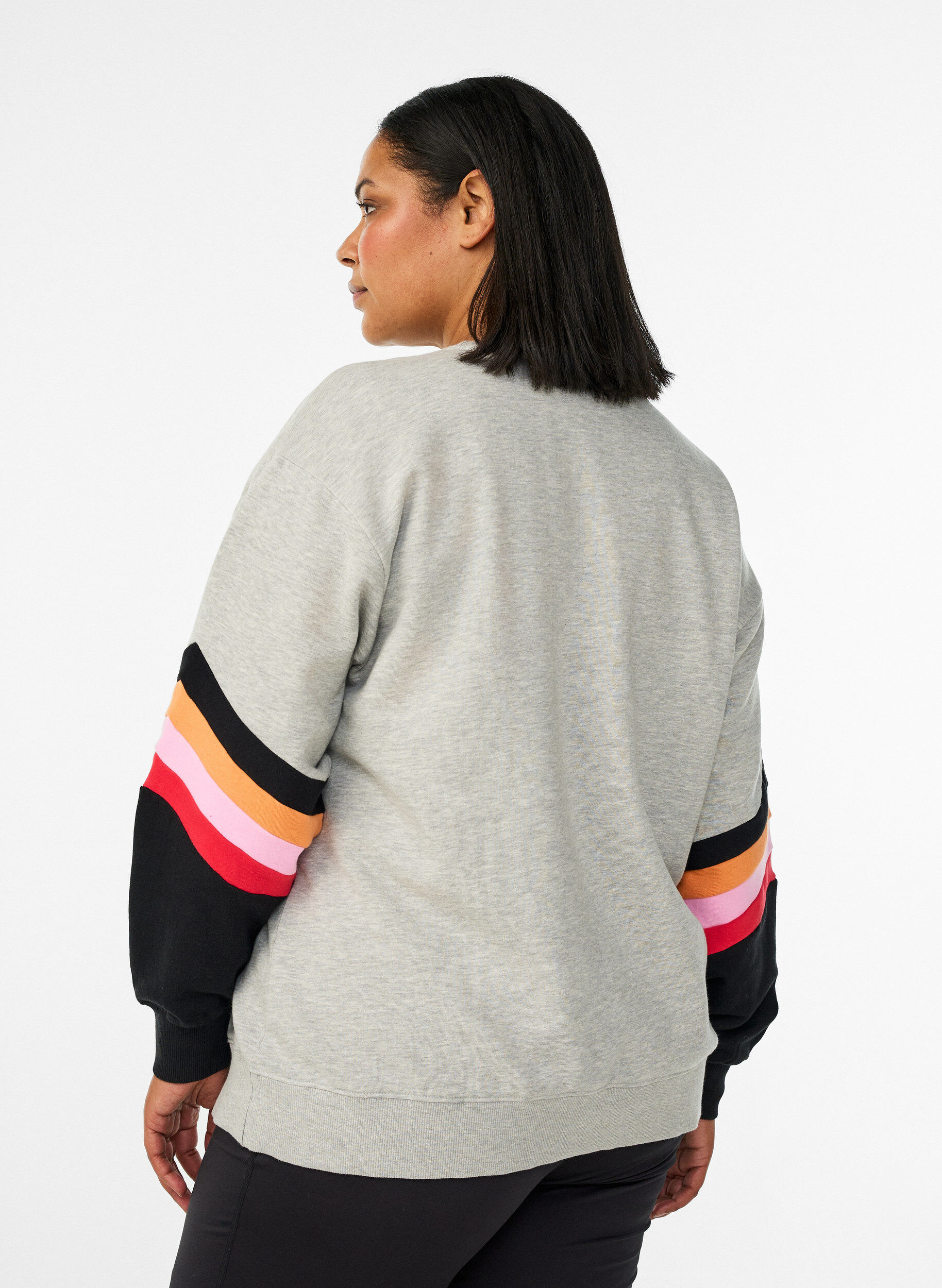 Zizzifashion Loose sweatshirt with contrast details on the sleeves, Grey, Model image number 2