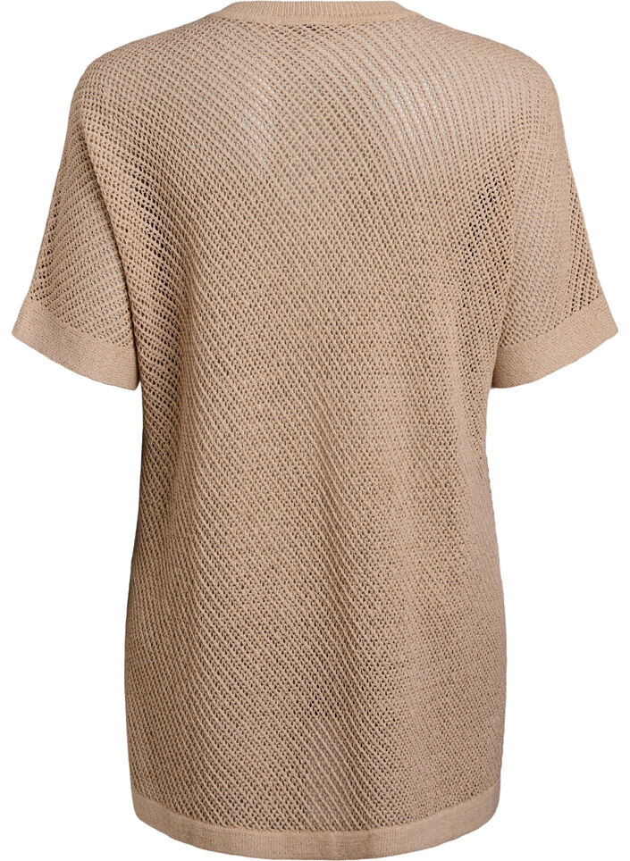 FLASH - Short-sleeved knitted blouse with v-neck, Beige, Packshot image number 1
