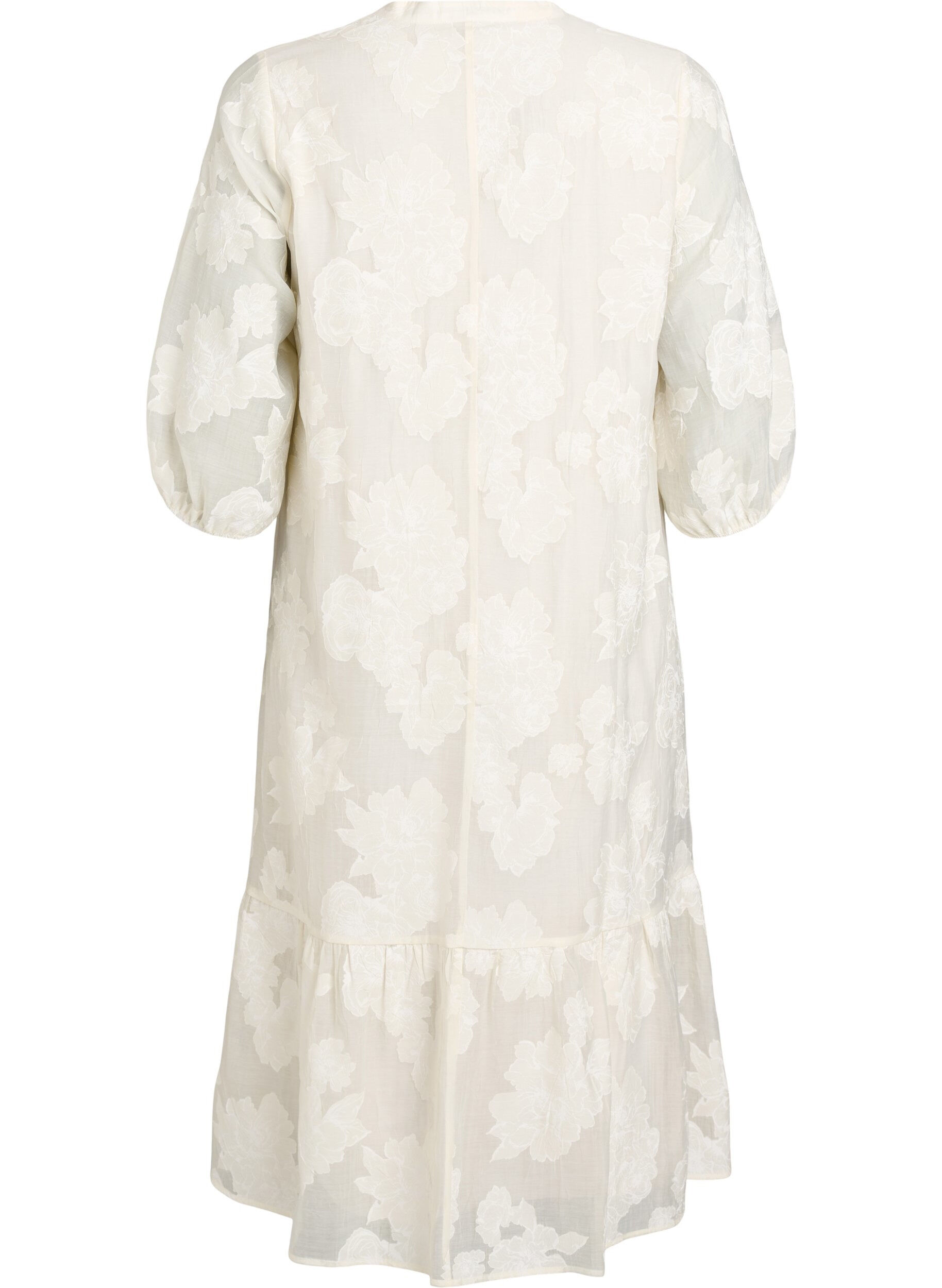 Zizzifashion Midi dress with a floral print and sheer 3/4 sleeves, Beige, Packshot image number 1