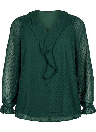Blouse with ruffles and dotted texture, Scarab, Packshot image number 0