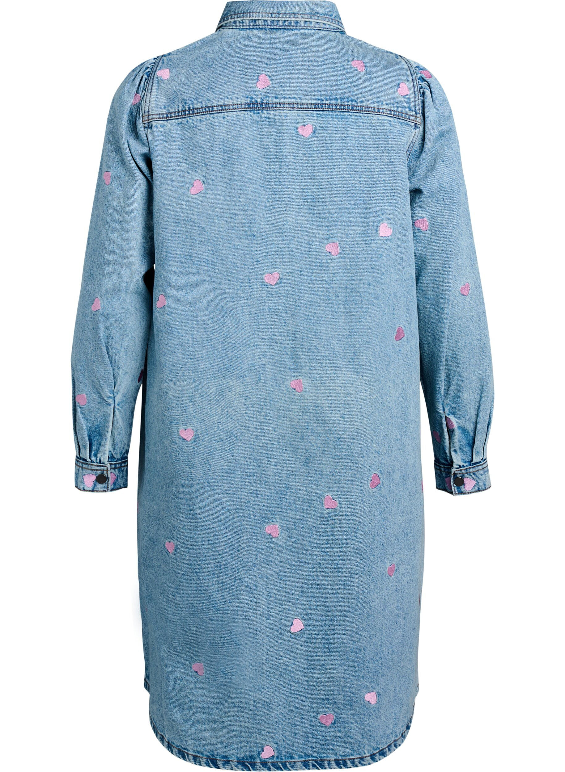 Zizzifashion Denim dress with cherries and chest pockets, Light Blue, Packshot image number 1