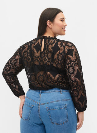 Lace top with round neckline, Black, Model image number 1