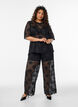 Lace blouse with a graphic pattern and 1/2-length sleeves, Black, Model image number 1